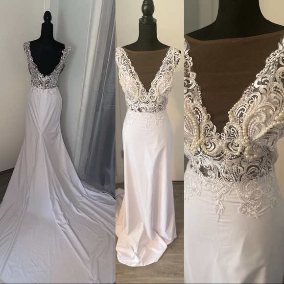 Beaded Illusion Neckline Dress - Picture 3 of 10